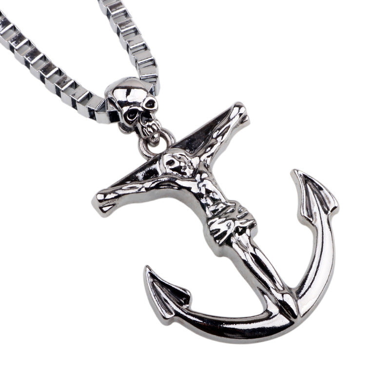 Guardian Rune Alloy Ship Anchor Long Necklace Pendant | Nautical Style Classic Cross Jewelry