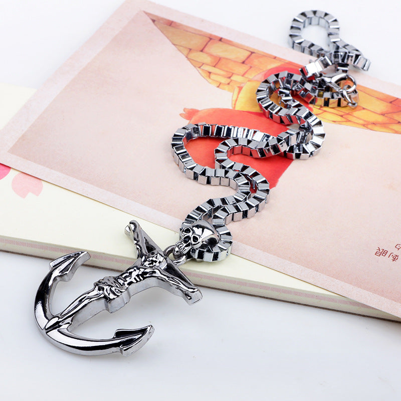 Guardian Rune Alloy Ship Anchor Long Necklace Pendant | Nautical Style Classic Cross Jewelry