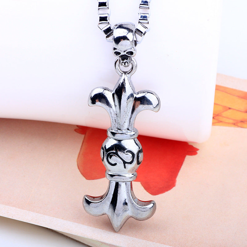 Dark Mysterious Metal Craftsmanship Personalized Blooming Guardian Men's Skull Flower Pendant Necklace