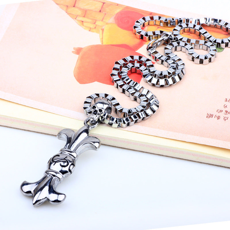 Dark Mysterious Metal Craftsmanship Personalized Blooming Guardian Men's Skull Flower Pendant Necklace