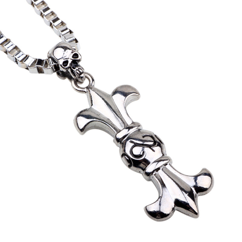 Dark Mysterious Metal Craftsmanship Personalized Blooming Guardian Men's Skull Flower Pendant Necklace