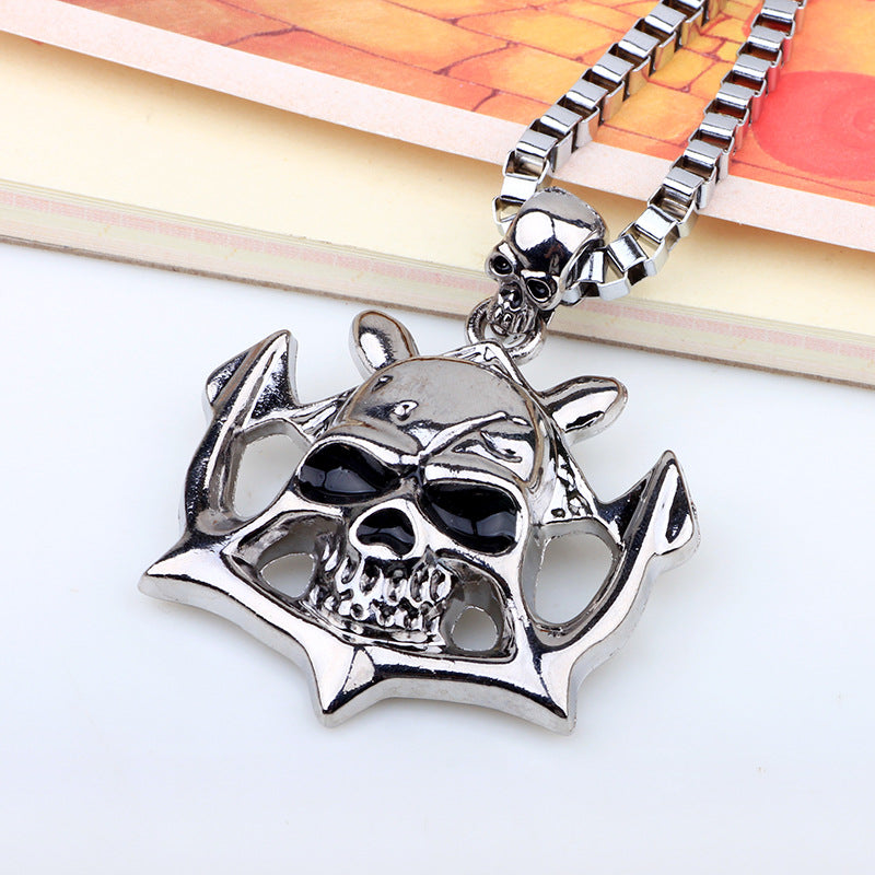 Dark Mysticism Alloy Skull Pendant Square Thick Chain Men's Personalized Necklace