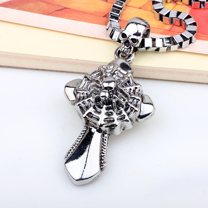 Nordic Rune Metal Spider and Cross Pendant Necklace | Stylish and Versatile for Trendy Men