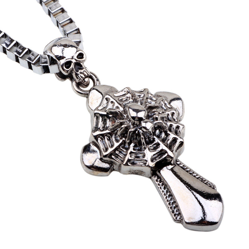 Nordic Rune Metal Spider and Cross Pendant Necklace | Stylish and Versatile for Trendy Men