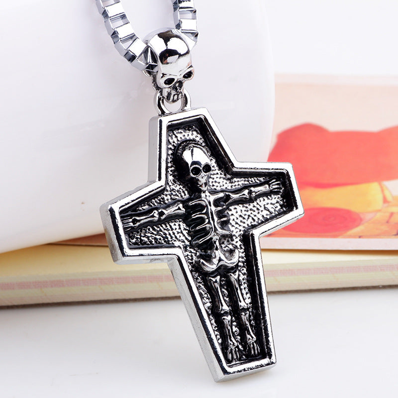 Dark Hip - hop Style Metal Skull and Cross Pendant Necklace | Trendy and Individual | Men's Accessories