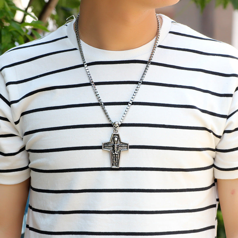 Dark Hip - hop Style Metal Skull and Cross Pendant Necklace | Trendy and Individual | Men's Accessories