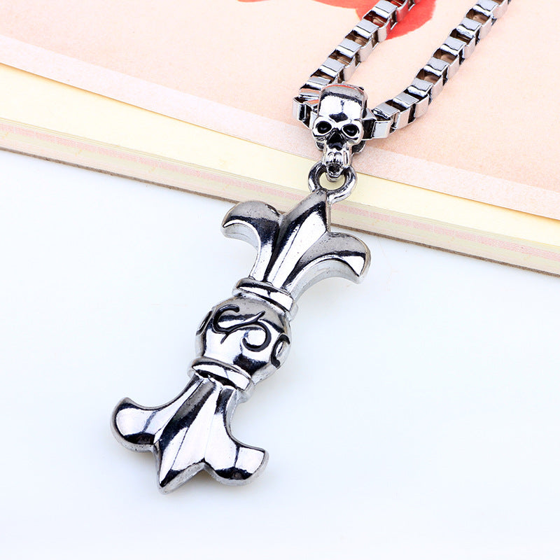 Dark Mysterious Metal Craftsmanship Personalized Blooming Guardian Men's Skull Flower Pendant Necklace