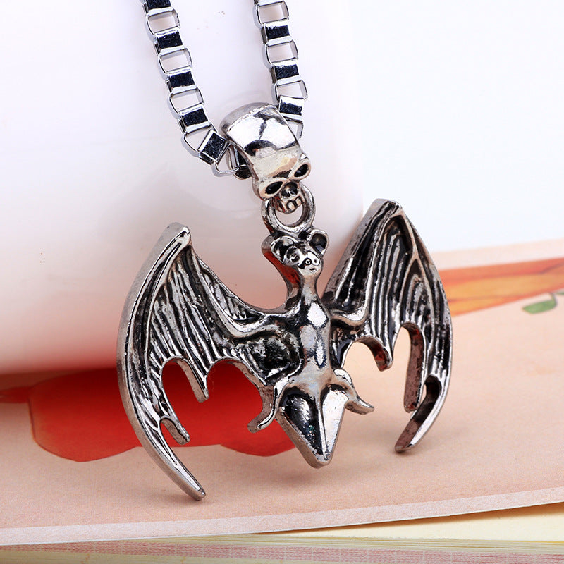 Nordic Mythology Rune Metal Craft Guardian Men's Bat Skull Necklace