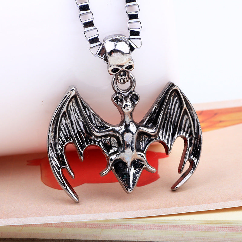 Nordic Mythology Rune Metal Craft Guardian Men's Bat Skull Necklace