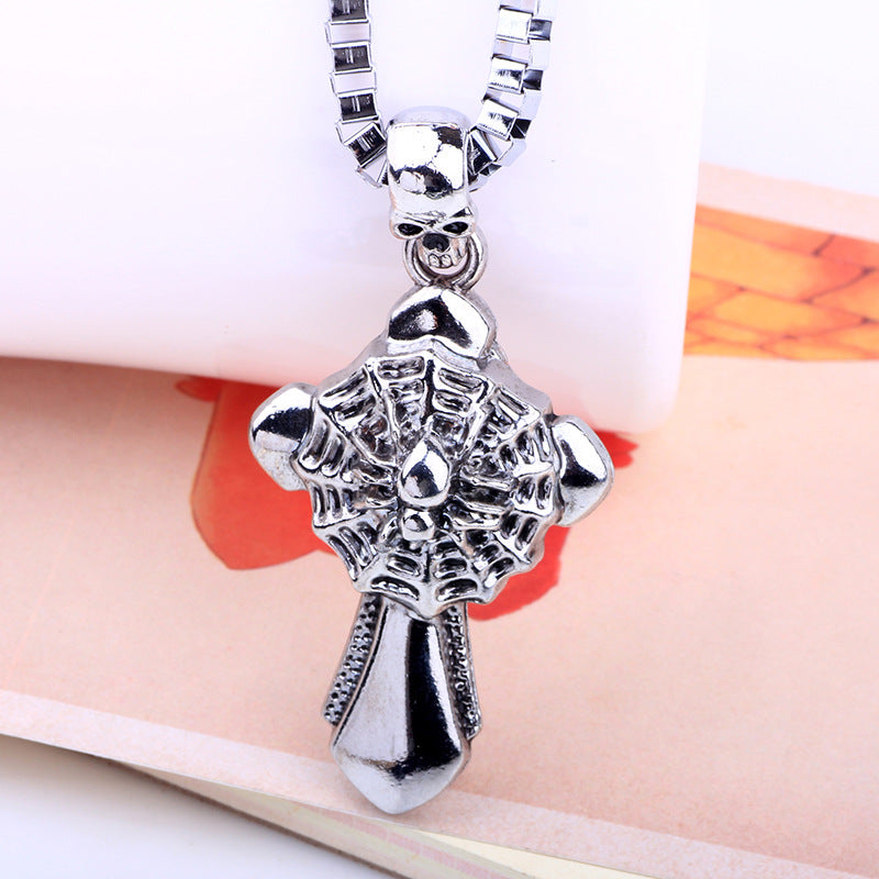 Nordic Rune Metal Spider and Cross Pendant Necklace | Stylish and Versatile for Trendy Men