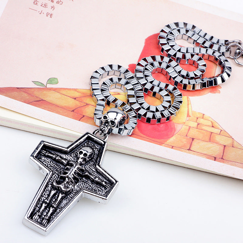 Dark Hip - hop Style Metal Skull and Cross Pendant Necklace | Trendy and Individual | Men's Accessories