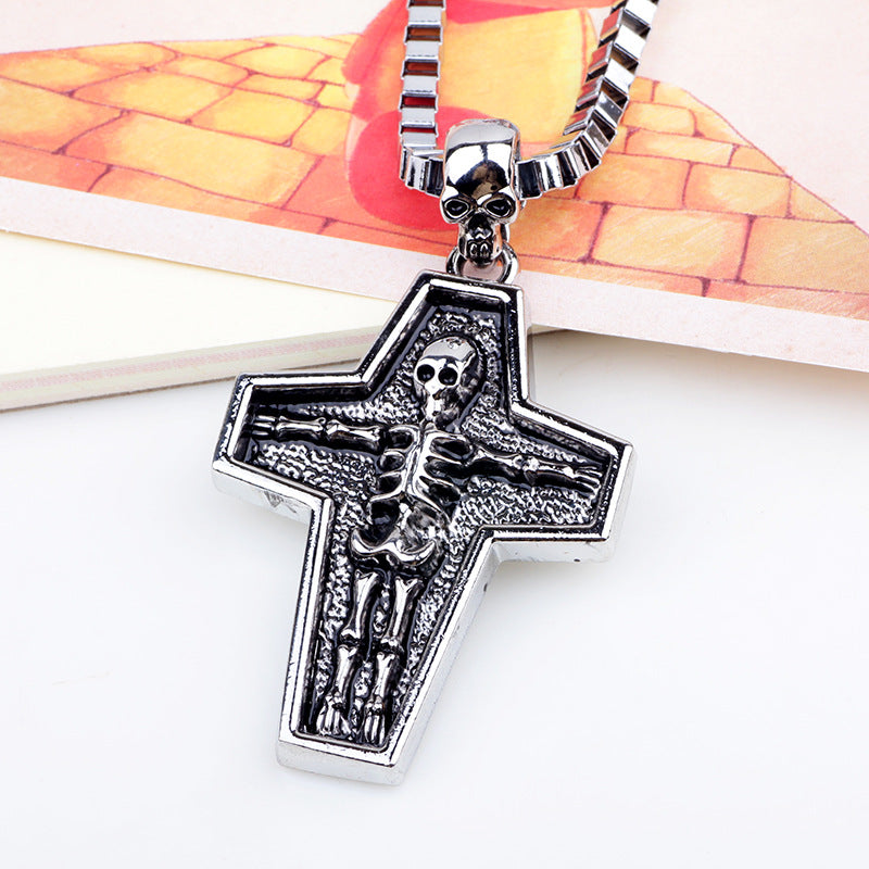 Dark Hip - hop Style Metal Skull and Cross Pendant Necklace | Trendy and Individual | Men's Accessories