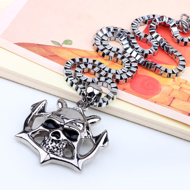 Dark Mysticism Alloy Skull Pendant Square Thick Chain Men's Personalized Necklace