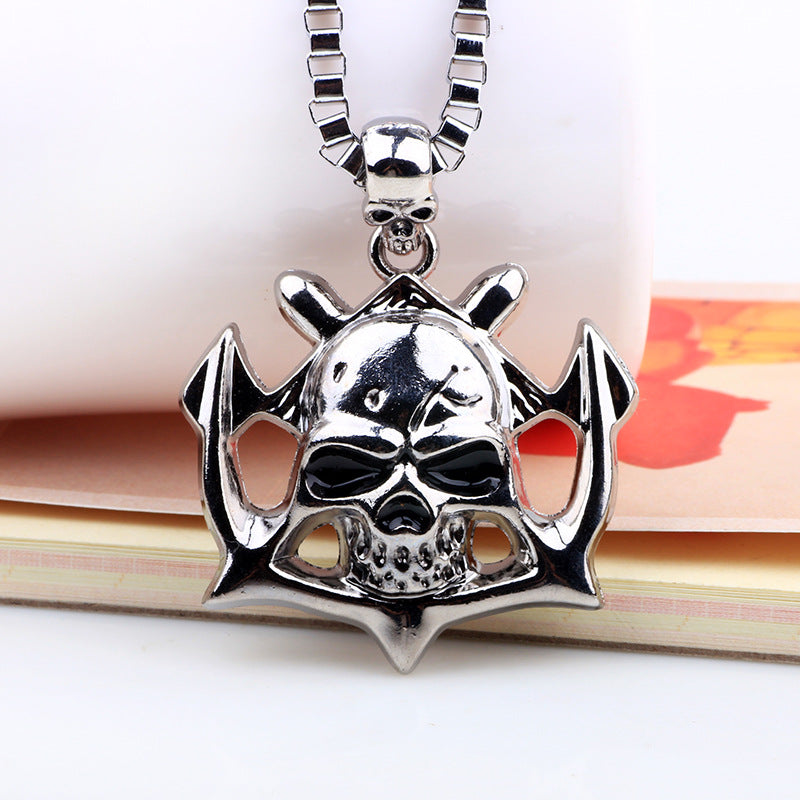 Dark Mysticism Alloy Skull Pendant Square Thick Chain Men's Personalized Necklace