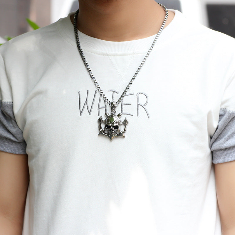 Dark Mysticism Alloy Skull Pendant Square Thick Chain Men's Personalized Necklace