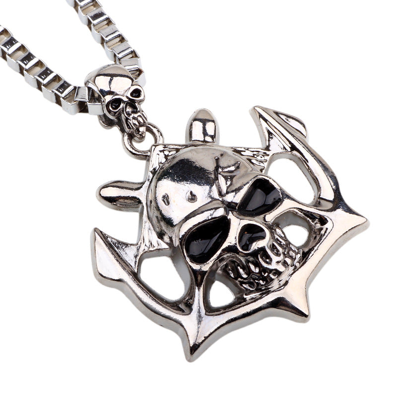 Dark Mysticism Alloy Skull Pendant Square Thick Chain Men's Personalized Necklace