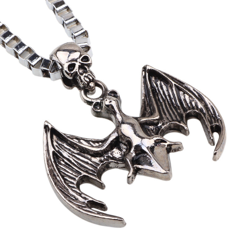 Nordic Mythology Rune Metal Craft Guardian Men's Bat Skull Necklace