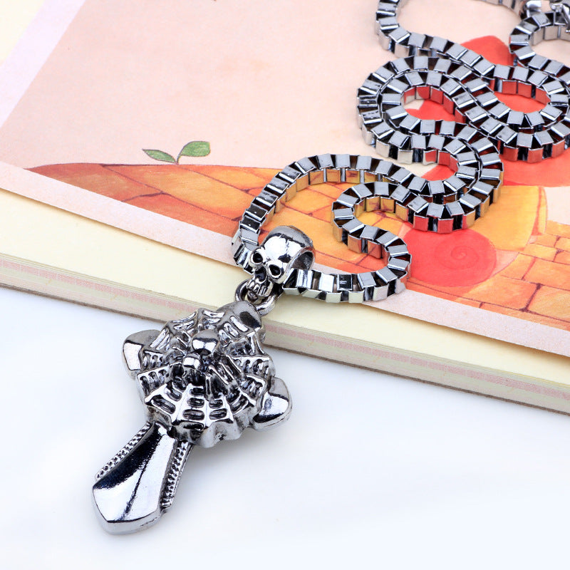 Nordic Rune Metal Spider and Cross Pendant Necklace | Stylish and Versatile for Trendy Men