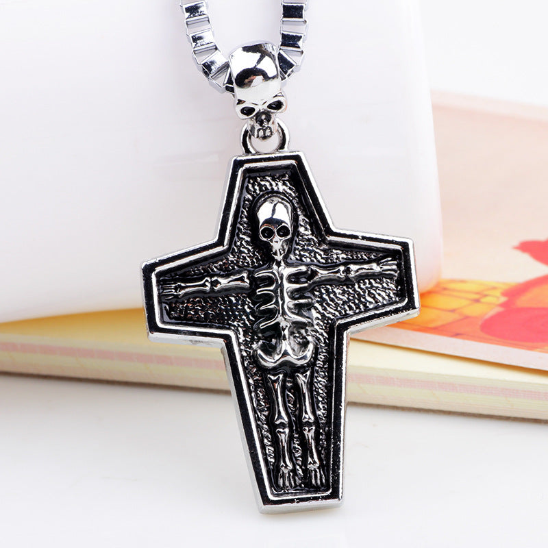 Dark Hip - hop Style Metal Skull and Cross Pendant Necklace | Trendy and Individual | Men's Accessories