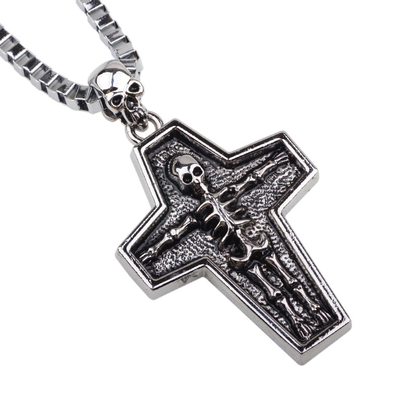 Dark Hip - hop Style Metal Skull and Cross Pendant Necklace | Trendy and Individual | Men's Accessories