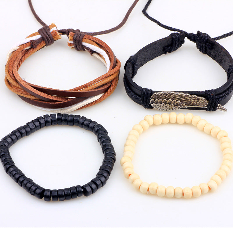 Angel Wings Energy Alloy Wood Bead Woven Protection Bracelet Wholesale Multi - piece Set