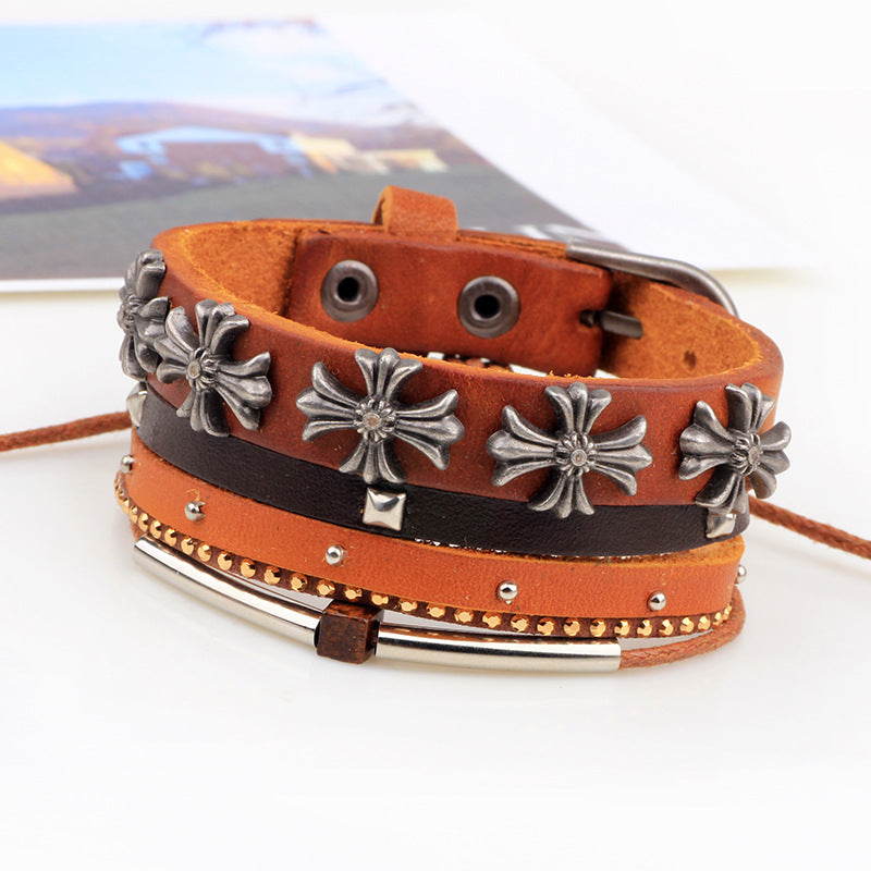 Christian Cross Image Red Rope Braided Alloy Multi - strand DIY Bracelet | Faith Guardianship