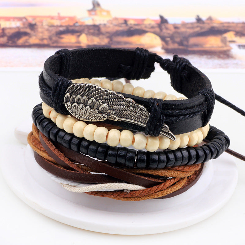 Angel Wings Energy Alloy Wood Bead Woven Protection Bracelet Wholesale Multi - piece Set