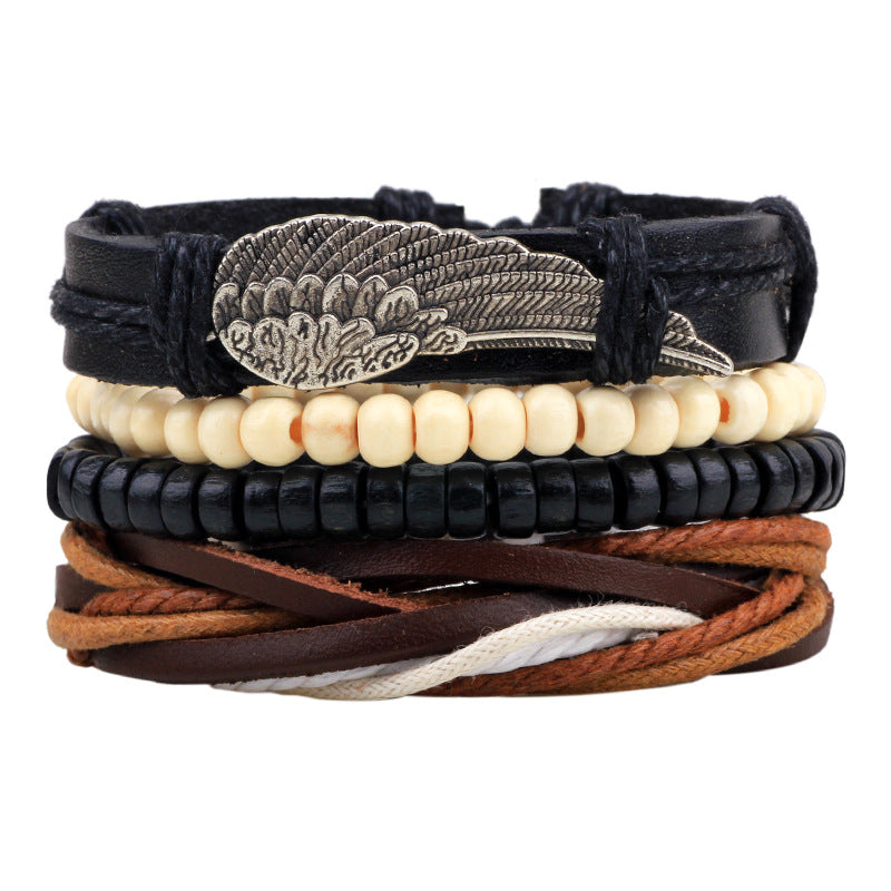 Angel Wings Energy Alloy Wood Bead Woven Protection Bracelet Wholesale Multi - piece Set
