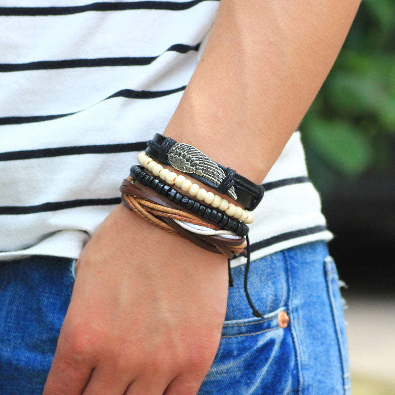 Angel Wings Energy Alloy Wood Bead Woven Protection Bracelet Wholesale Multi - piece Set