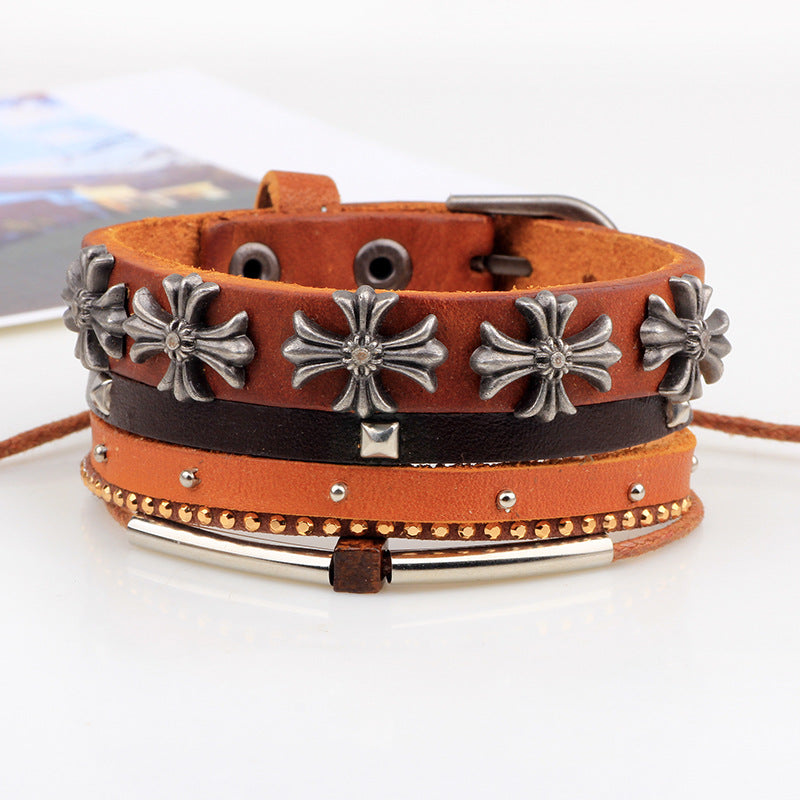Christian Cross Image Red Rope Braided Alloy Multi - strand DIY Bracelet | Faith Guardianship