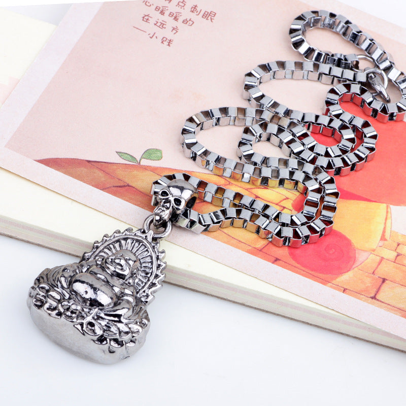 Oriental Maitreya Blessing Metal Square Long Necklace | Trendy and Personalized for Men