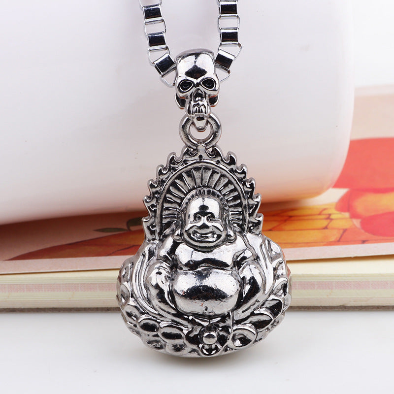 Oriental Maitreya Blessing Metal Square Long Necklace | Trendy and Personalized for Men