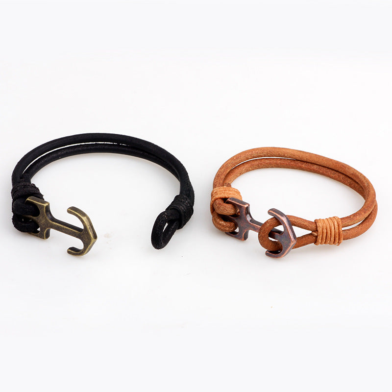 Nordic Rune Cowhide Alloy Anchor Wound - around Men's Protection Bracelet