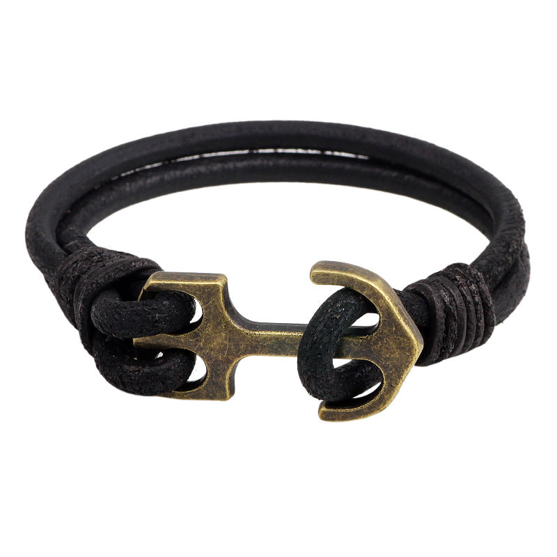 Nordic Rune Cowhide Alloy Anchor Wound - around Men's Protection Bracelet