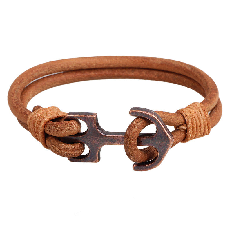 Nordic Rune Cowhide Alloy Anchor Wound - around Men's Protection Bracelet