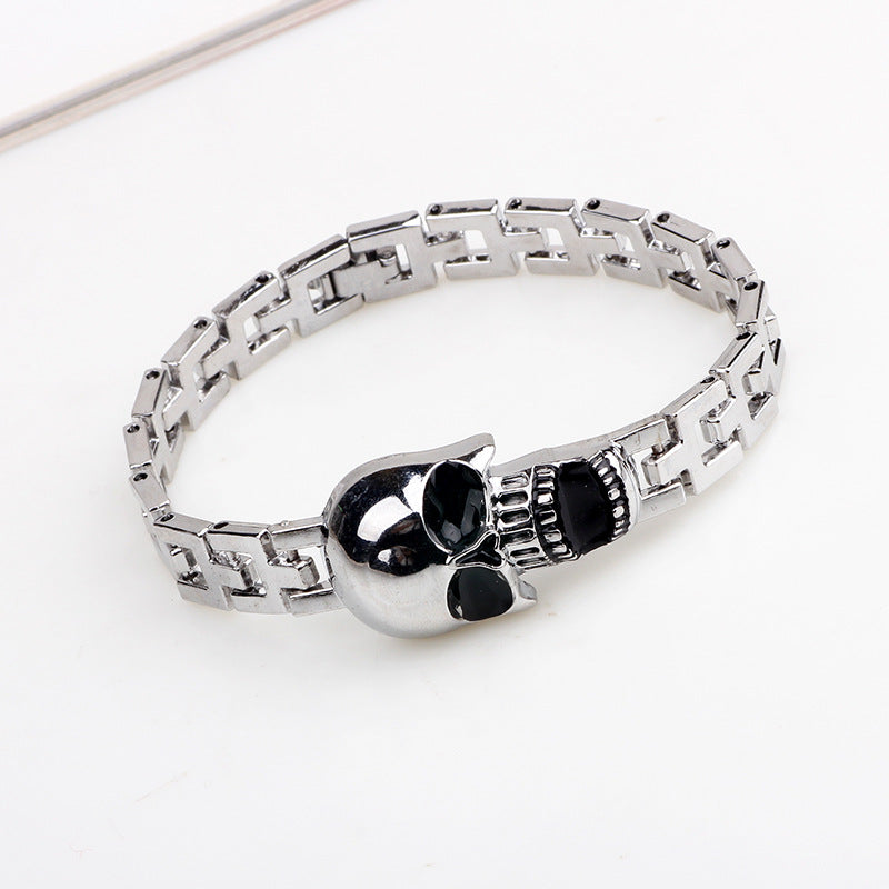 Dark Mysterious Titanium Steel Skull Oil - Dropping Buckle Bracelet | Dark - style Guardian Wristband