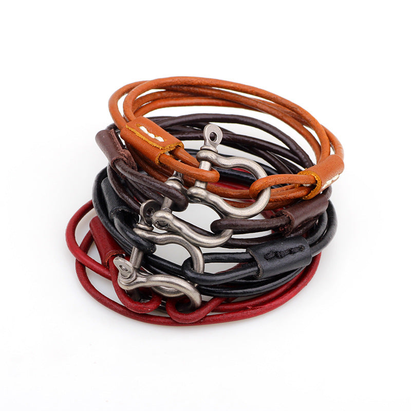 Nordic Rune Handmade Cowhide Multi - looped Climbing - buckle Energy - guarding Sports Bracelet