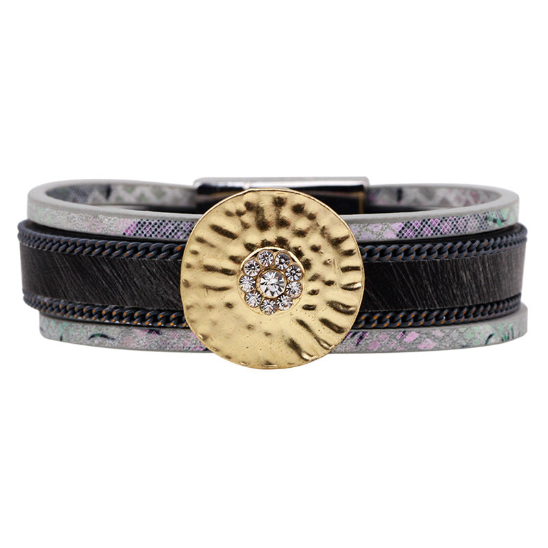 Mysterious Rune Alloy Diamond - inlaid Hand - woven Protective Matte Gold Bracelet