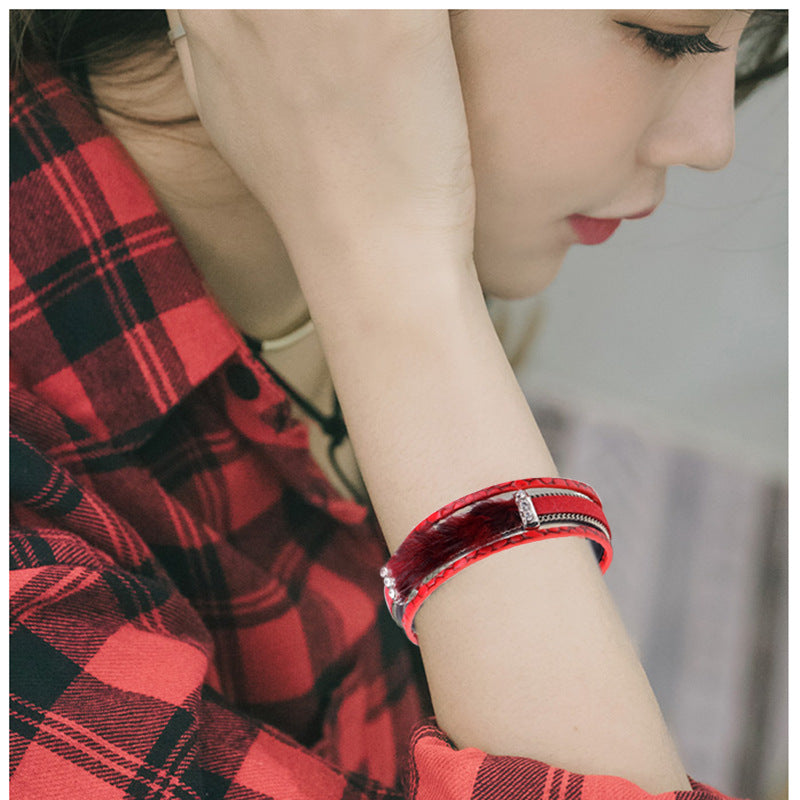 Nordic Rune Alloy Mink Fur Rhinestone Bracelet | Simple and Luxurious Magnetic Buckle Bracelet Accessory