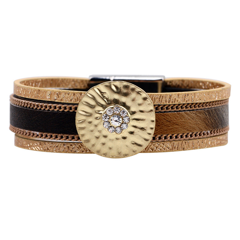Mysterious Rune Alloy Diamond - inlaid Hand - woven Protective Matte Gold Bracelet