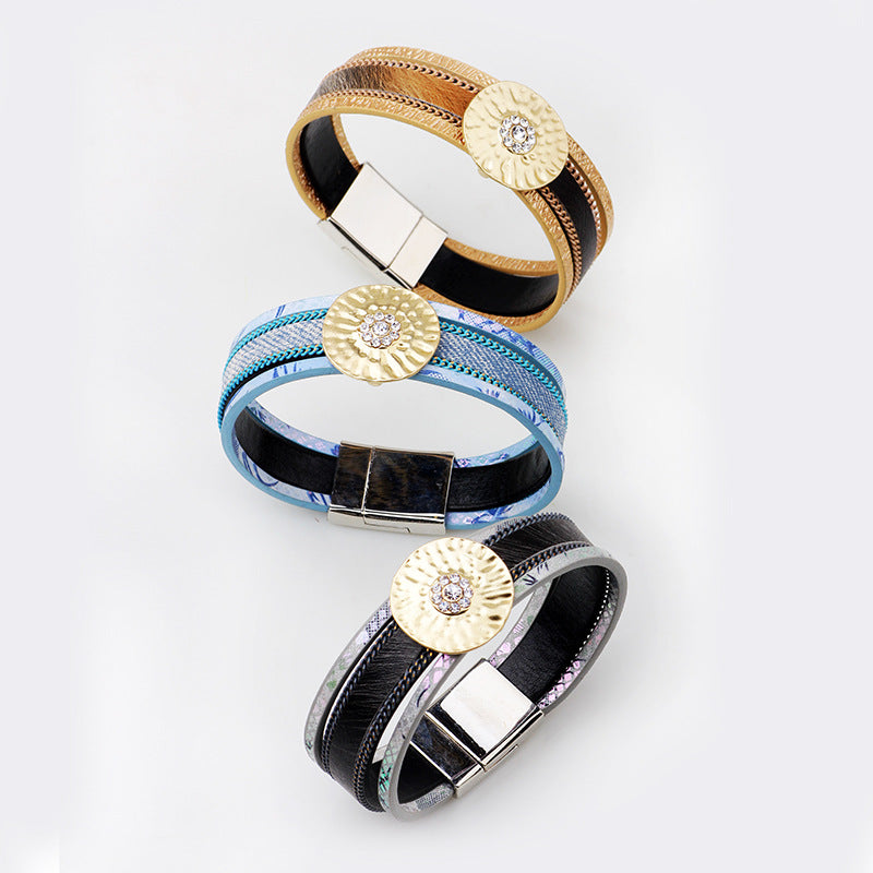 Mysterious Rune Alloy Diamond - inlaid Hand - woven Protective Matte Gold Bracelet
