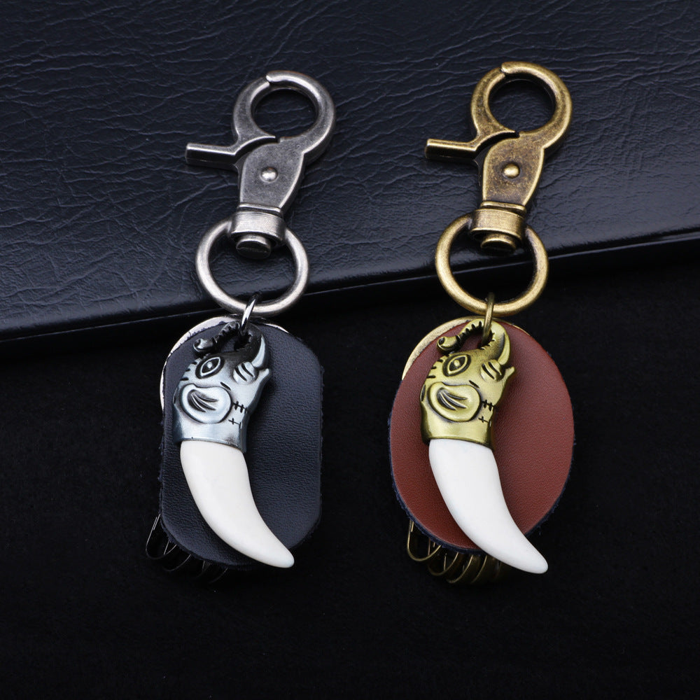 Auspicious Elephant · Retro Resin Ivory Leather Keychain | Symbol of Peace and Protection