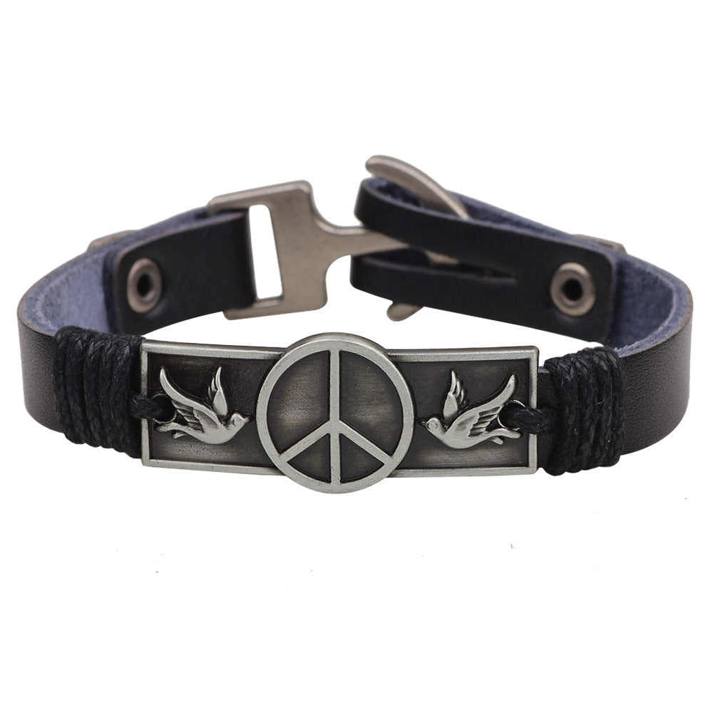 Nordic Rune Genuine Leather Distressed Bracelet | Versatile and Personalized | Men's Energy Protection Bracelet