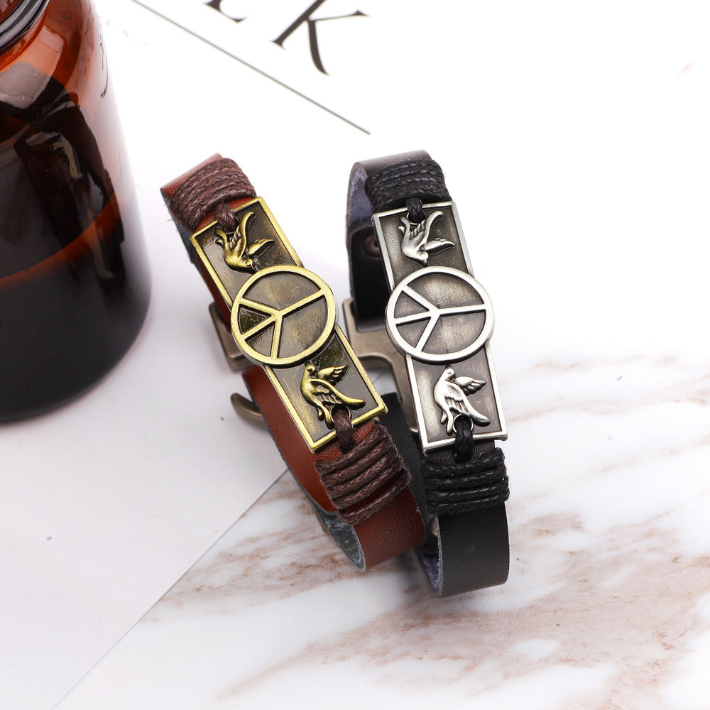 Nordic Rune Genuine Leather Distressed Bracelet | Versatile and Personalized | Men's Energy Protection Bracelet