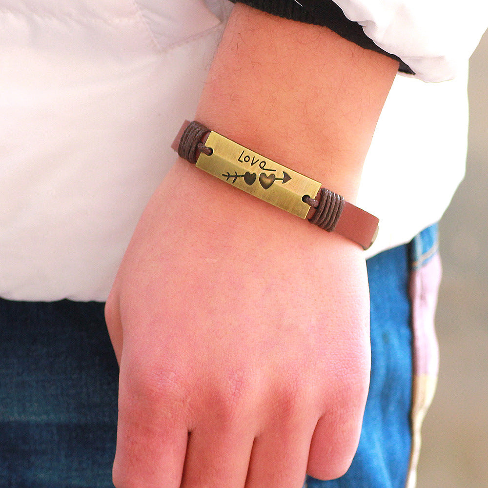 Cupid's Arrow Genuine Cowhide Couple's Bracelet | Love Protection | Distressed One Arrow Through the Heart Design