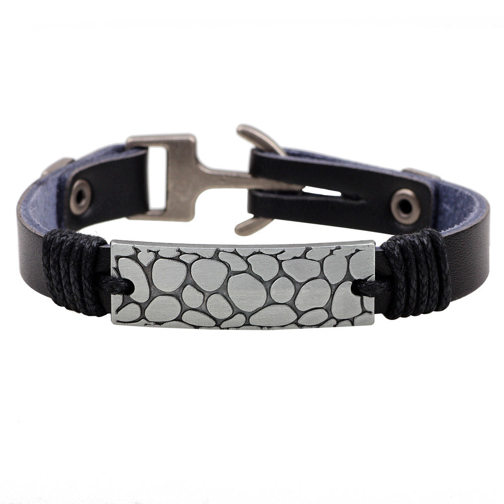 Maritime Guardian Metal - Antiqued Anchor and Fish - Dragon Pattern Retro and Versatile Bracelet