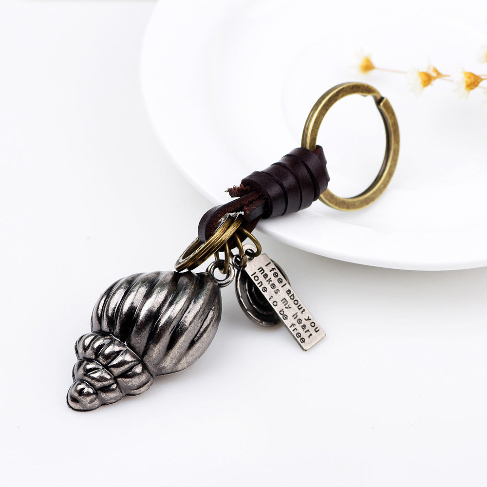 Norse Rune Leather - woven Alloy Conch Car Keychain for Travel Protection Pendant