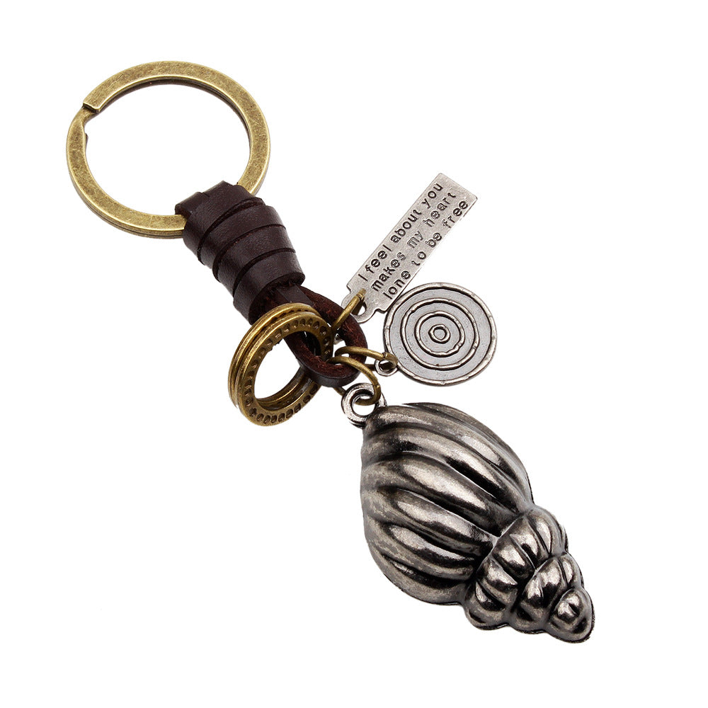 Norse Rune Leather - woven Alloy Conch Car Keychain for Travel Protection Pendant