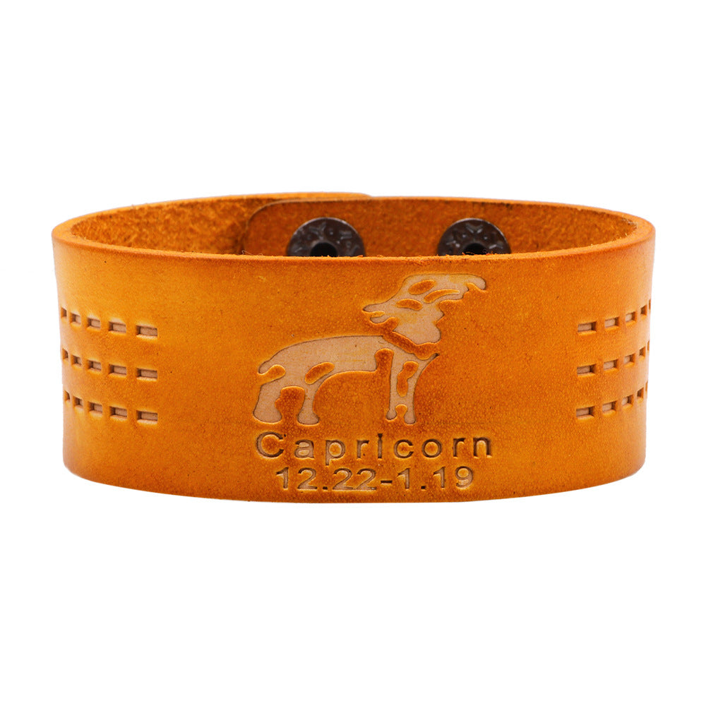 Astrology Guardian Leather Bracelet | Zodiac Energy Traction | Personalized Orange Trendy Accessories
