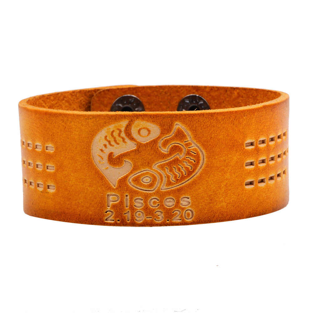 Astrology Guardian Leather Bracelet | Zodiac Energy Traction | Personalized Orange Trendy Accessories